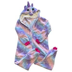 Kids Unicorn Pajama Onesie Size 8 Pastel Hoodie Zipper Comfy Cozy Easy Costume